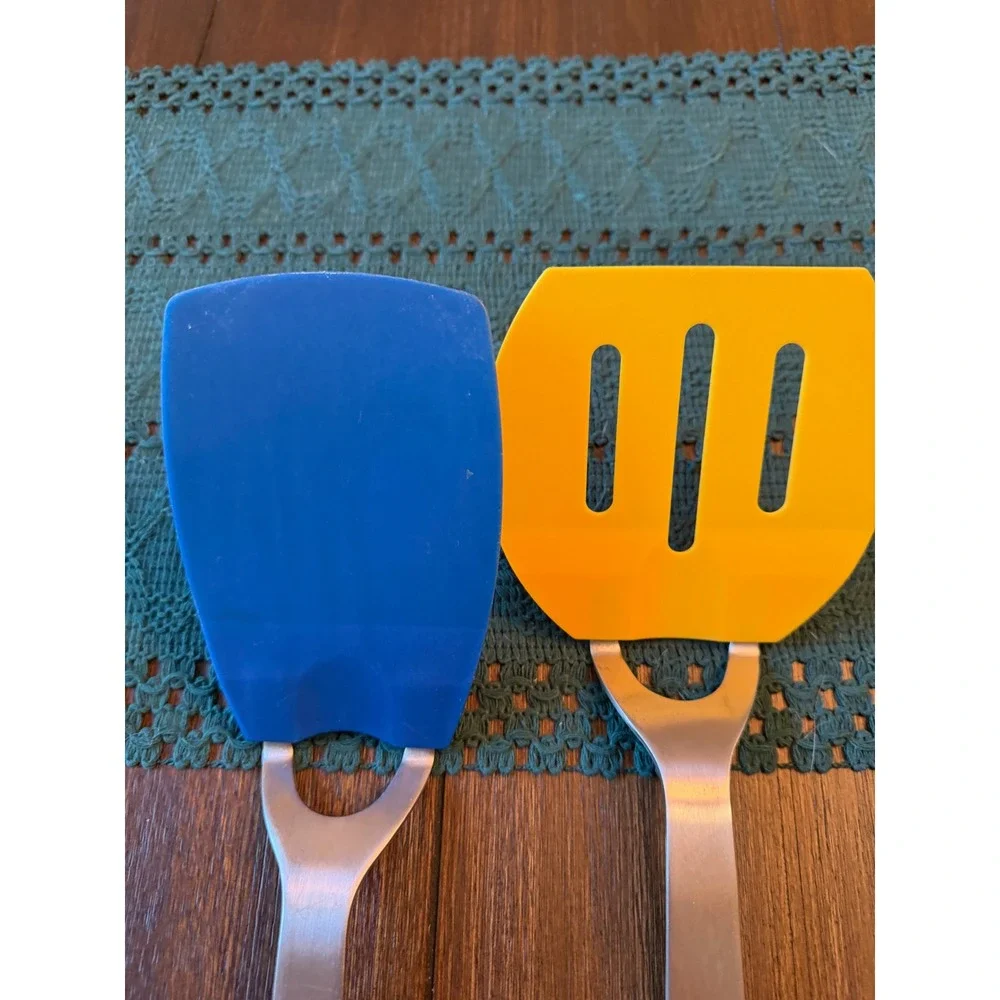 Norpro 18/10 Stainless Steel Spatula Set Blue Solid Yellow Slotted Nylon Turner